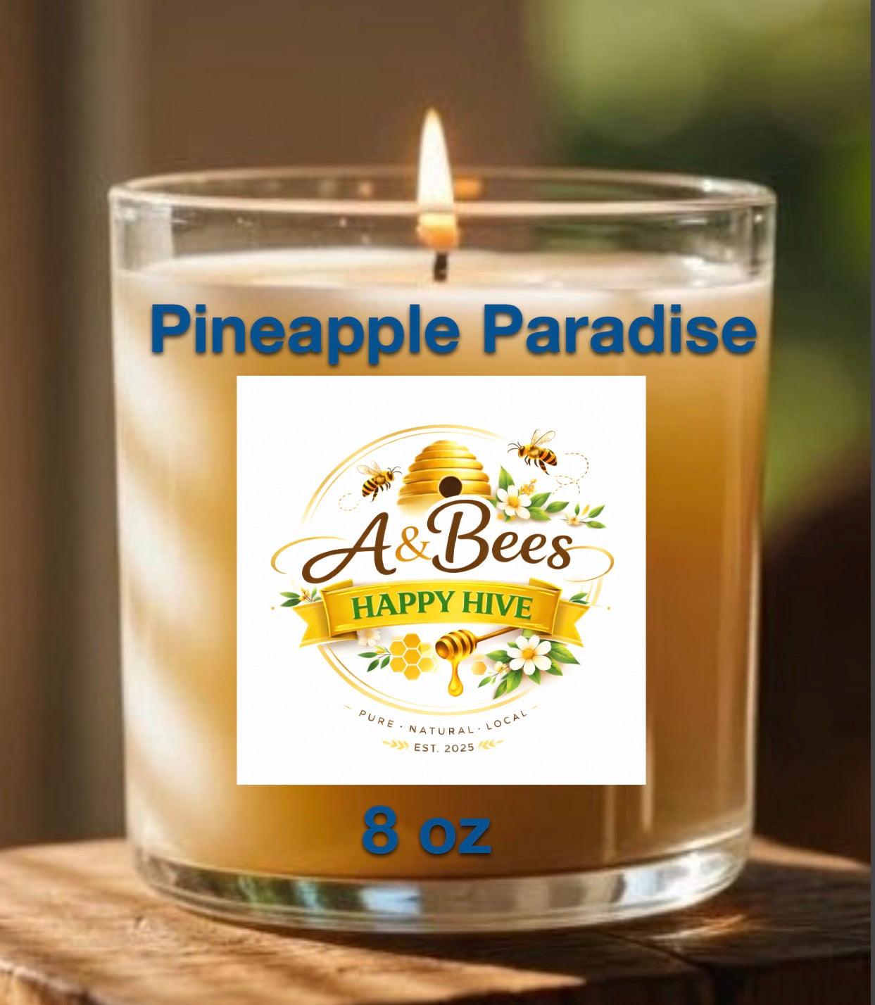 Homemade Beeswax Candle w/added Fragrance - Golden Pineapple Paradise