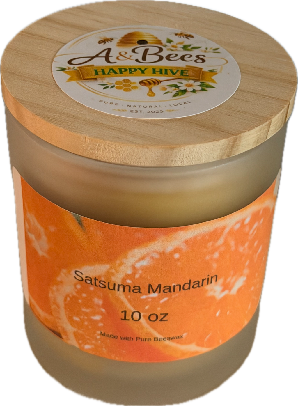 Premium Homemade Beeswax Candle w/added Fragrance - Satsuma Mandarin (10 oz)