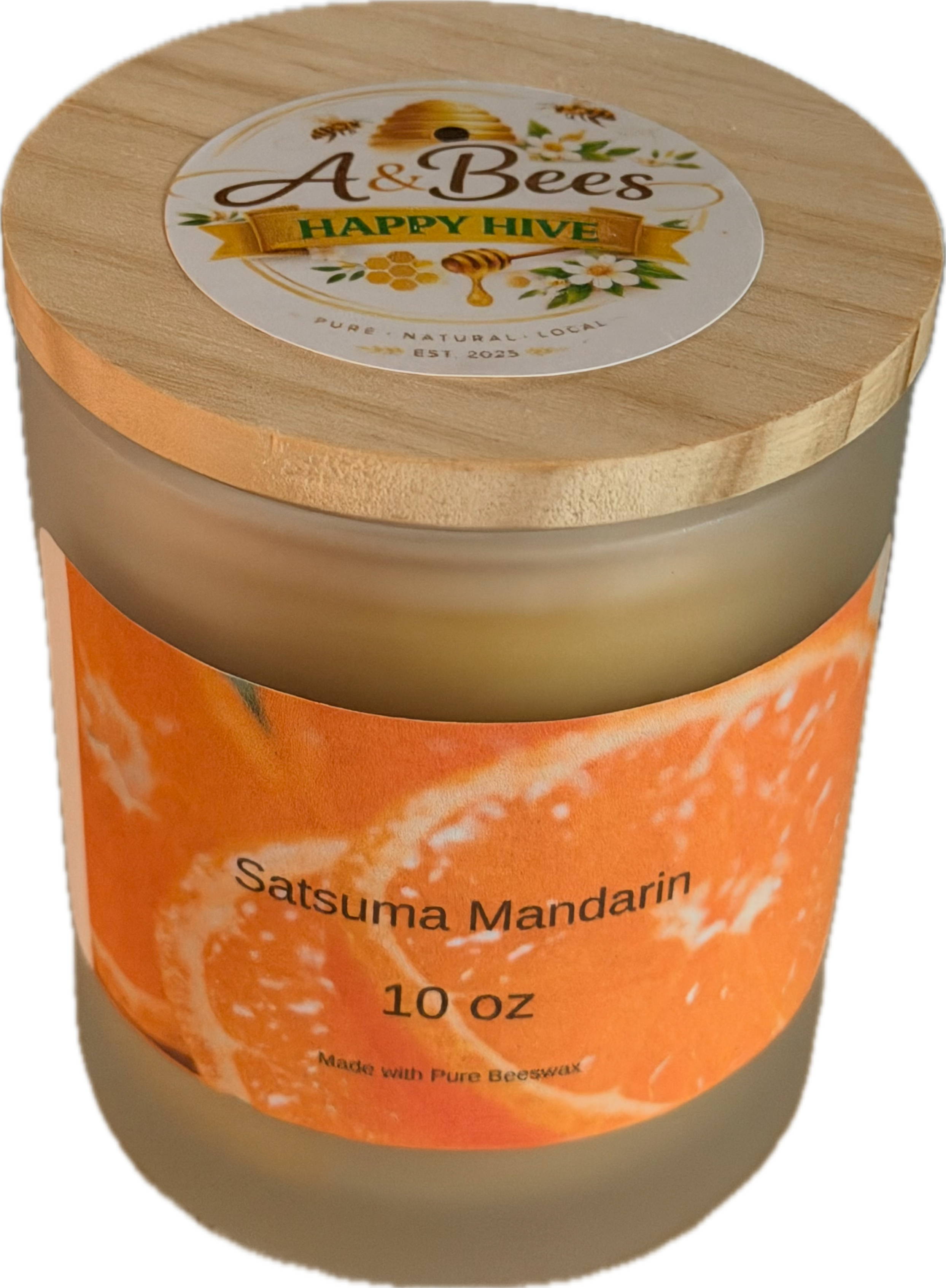Premium Homemade Beeswax Candle w/added Fragrance - Satsuma Mandarin (10 oz)