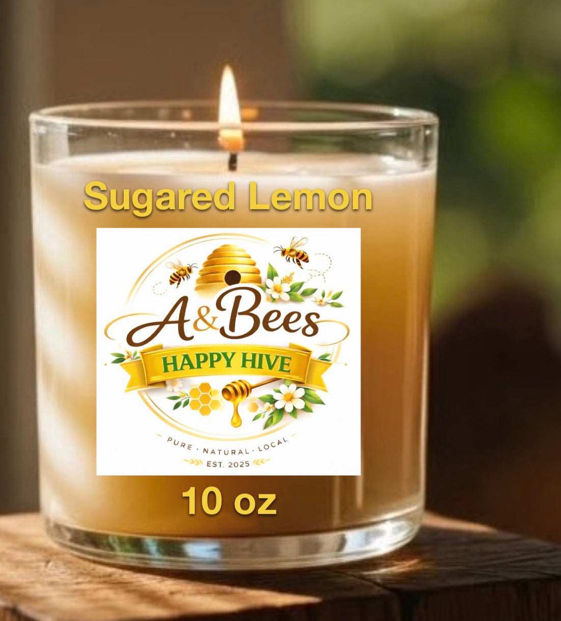 Premium Homemade Beeswax Candle w/added Fragrance - Sugared Lemon